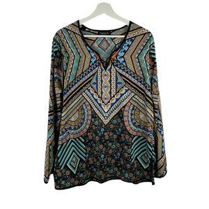 Anthro Feathers By Tolani Split V-Neck Long Sleeve Tunic Boho Blouse Women’s XL